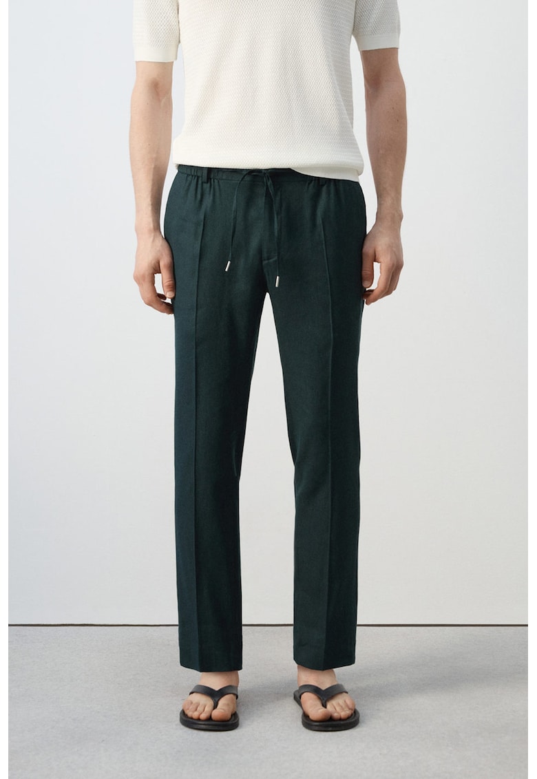 Pantaloni slim fit cu snur - Verde inchis