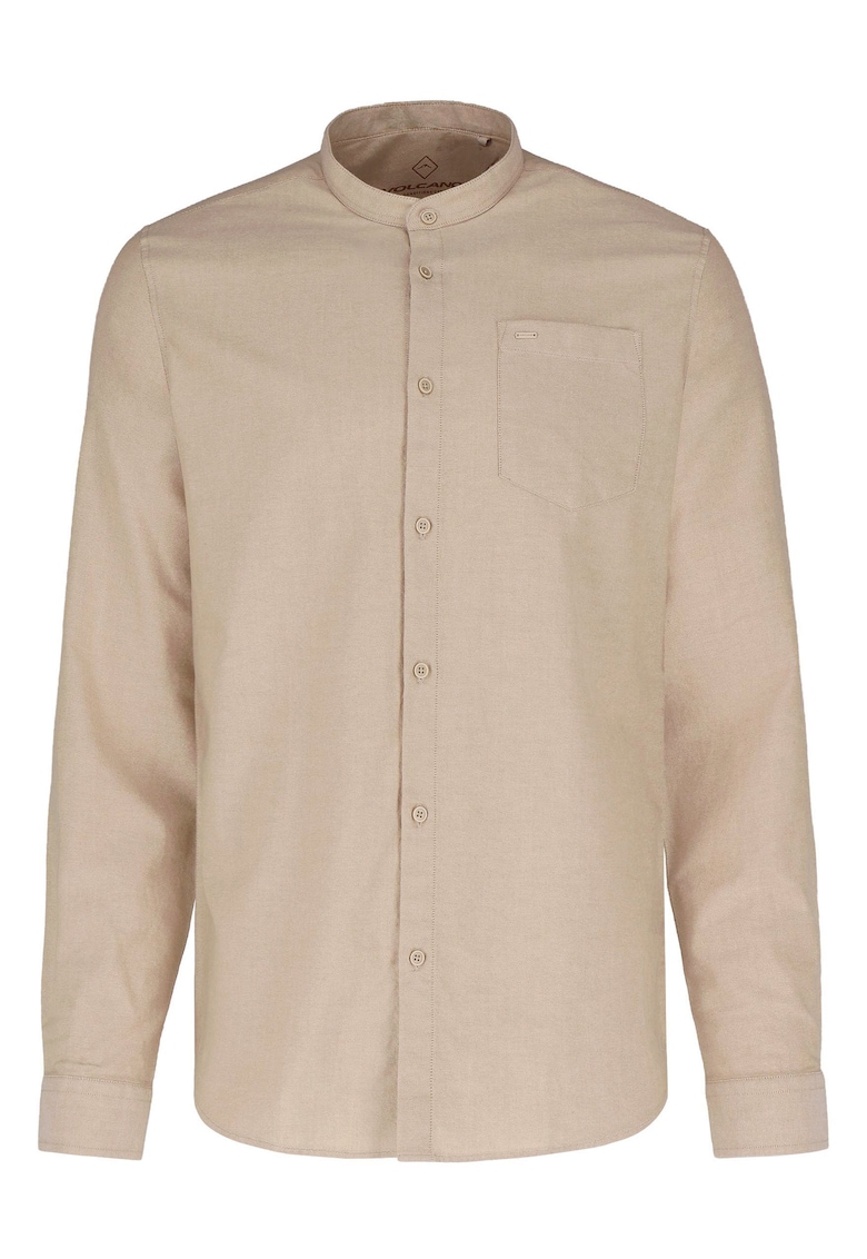 Camasa barbati din bumbac cu guler mao - Slim Fit - maneci lungi - buzunar pe piept - K-Lange - bej melange - Bej melange