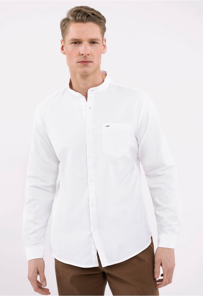 Camasa barbati cu guler mao - Slim Fit - maneci lungi - buzunar pe piept - K-Lange - alb - Alb