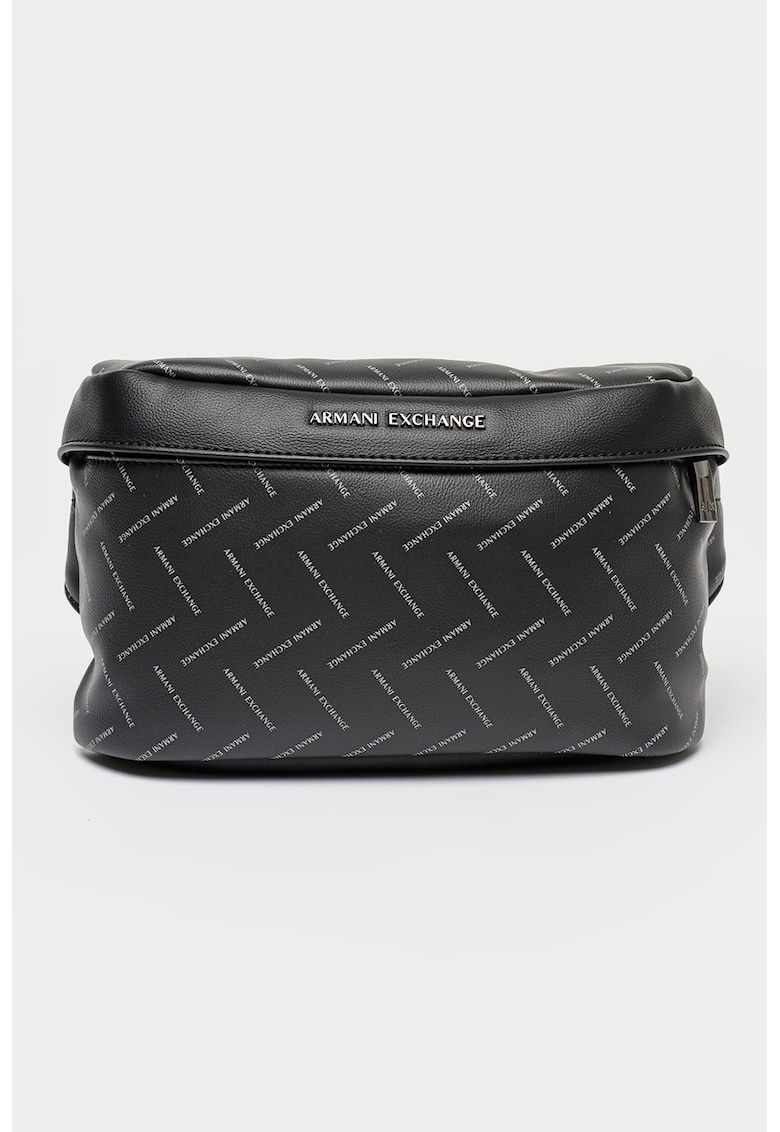 Geanta crossbody de piele ecologica cu model logo - Negru/Gri deschis/Gri inchis