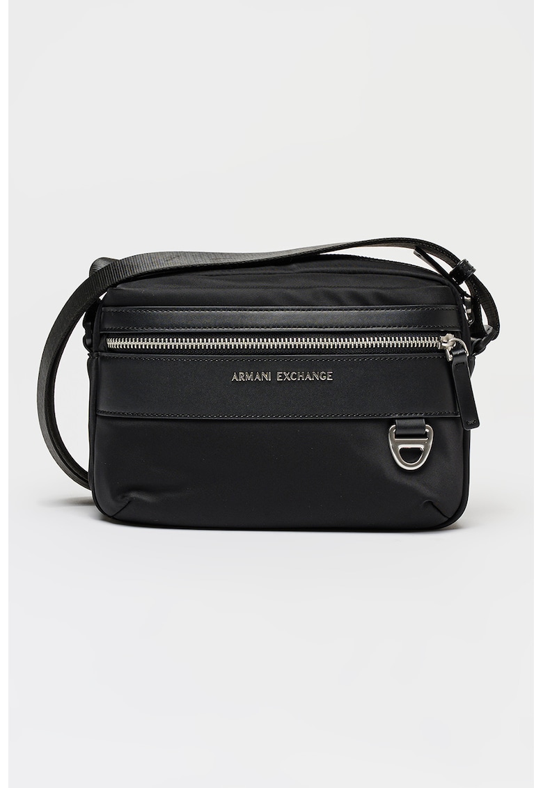 Geanta crossbodycu buzunar frontal cu fermoar - Negru