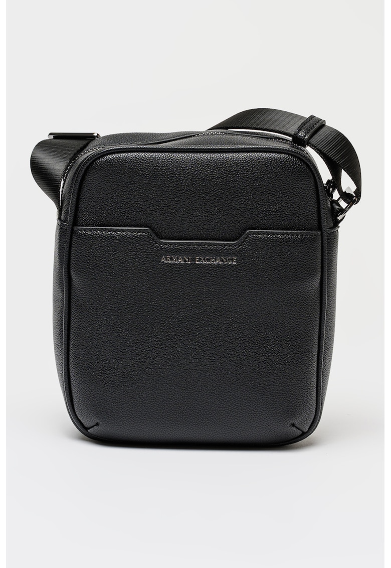Geanta crossbody cu aplicatie logo metalica - Negru