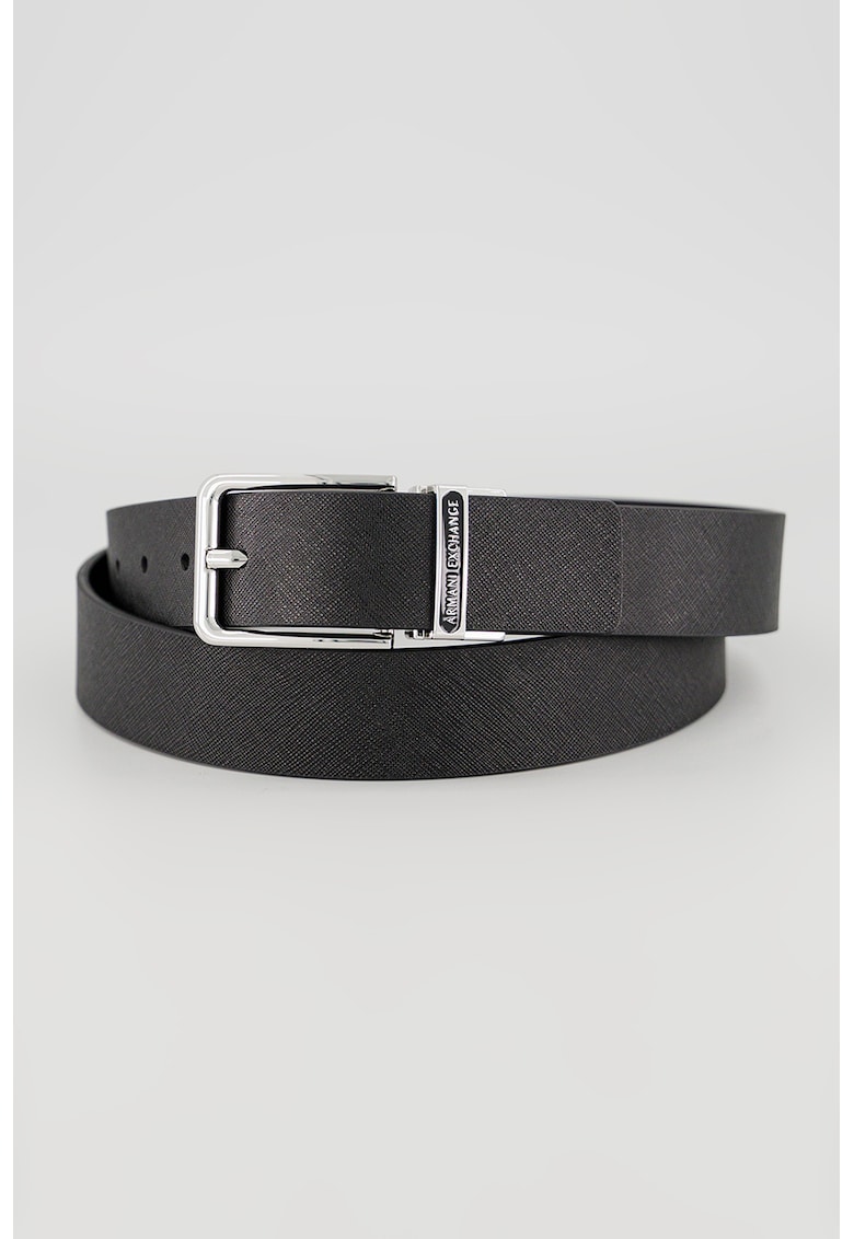 Curea de piele cu logo - Negru