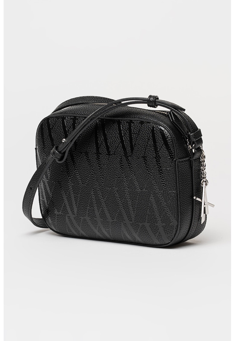 Geanta crossbody de piele ecologica cu model - Negru