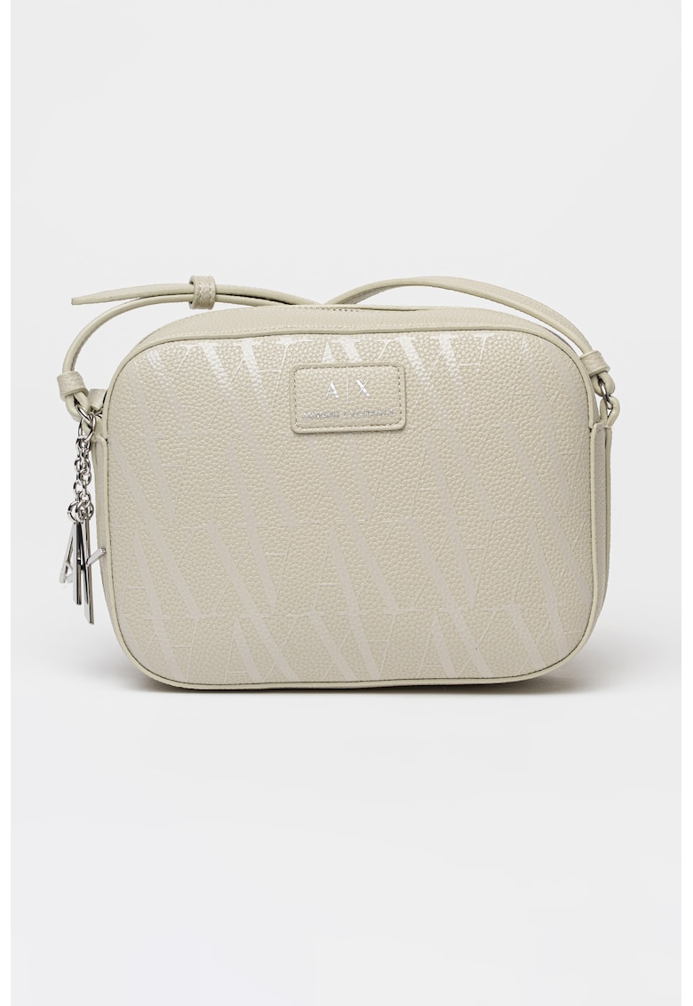 Geanta crossbody de piele ecologica cu model - Ecru