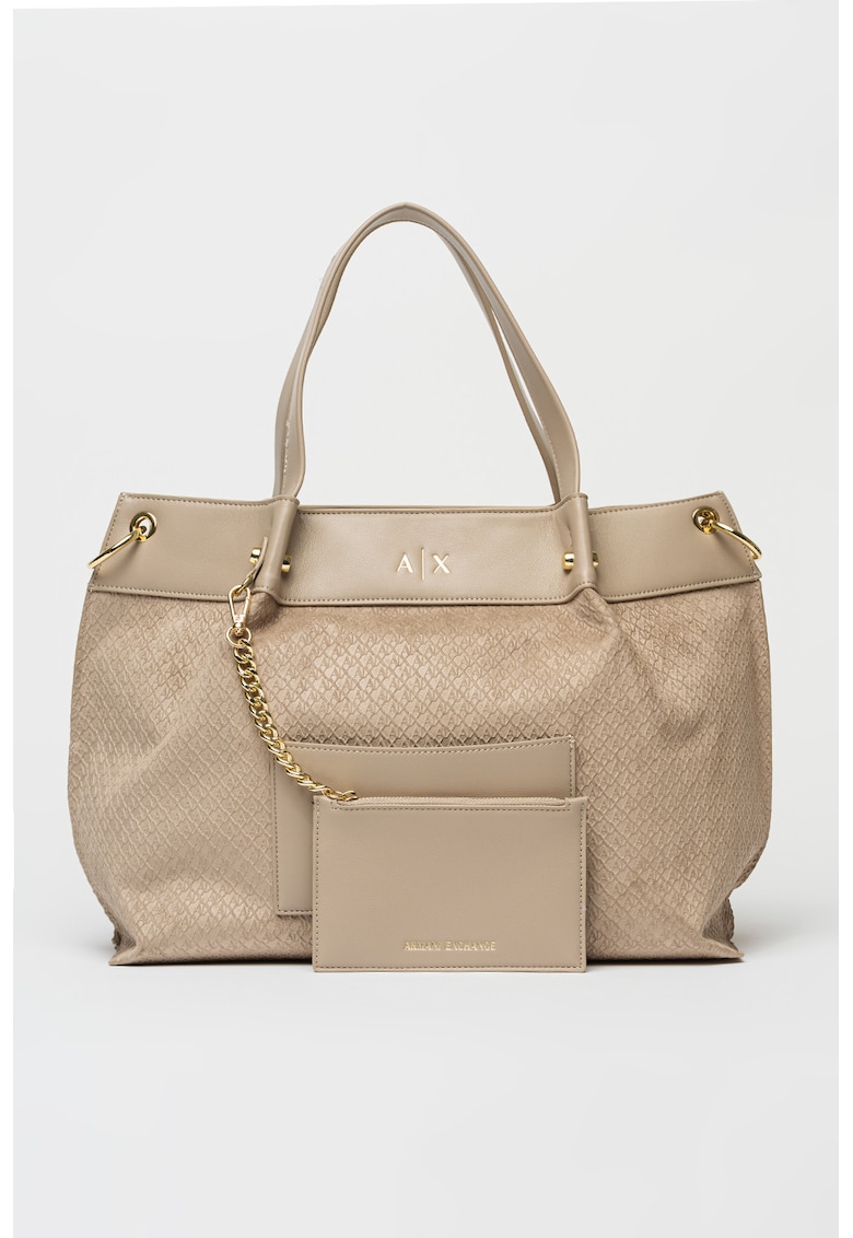 Geanta shopper cu model si etui detasabil - Bej inchis