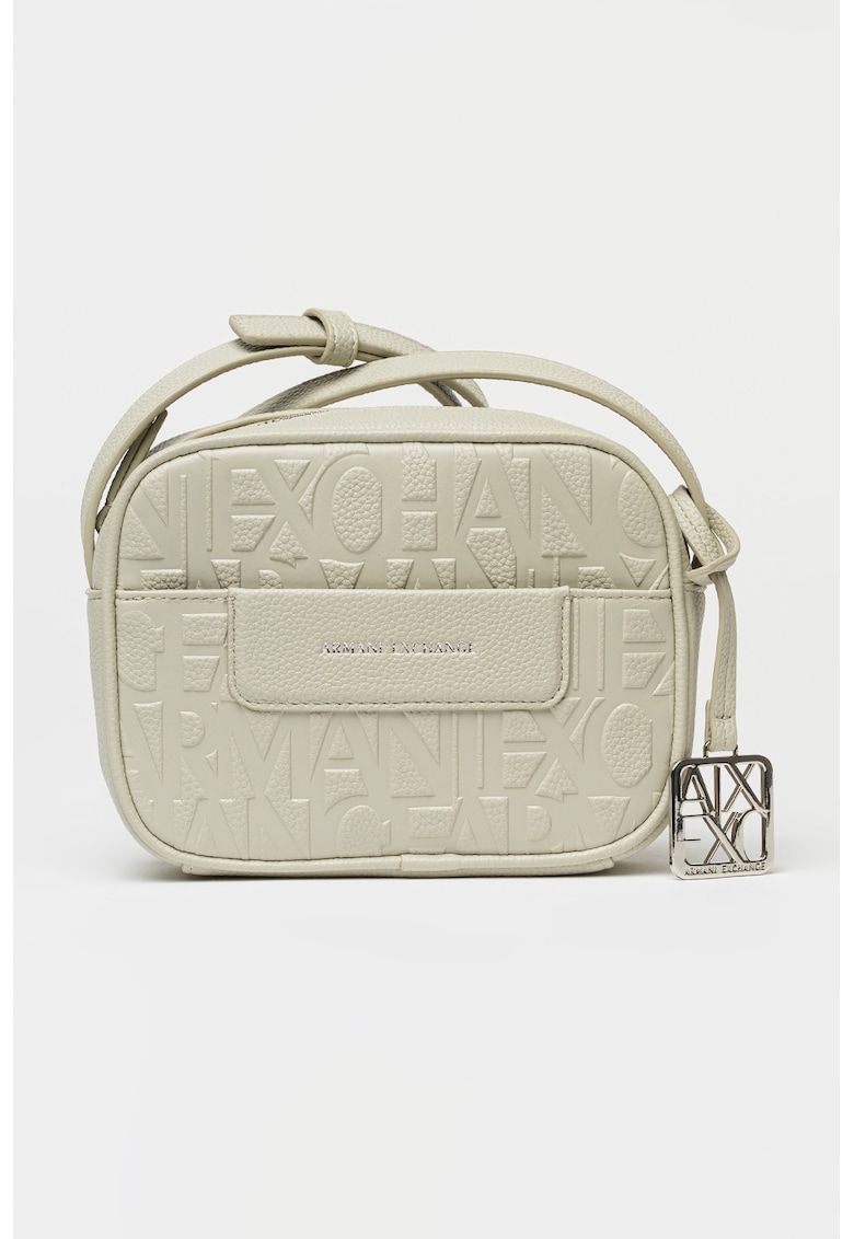 Geanta crossbody de piele ecologica cu logo stantat Liz - Ecru