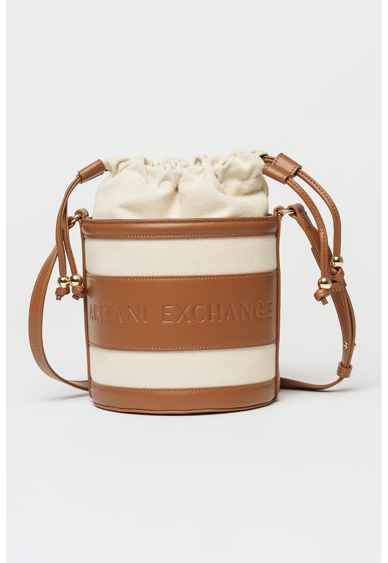 Geanta bucket cu logo - Alb fildes/Maro Siena