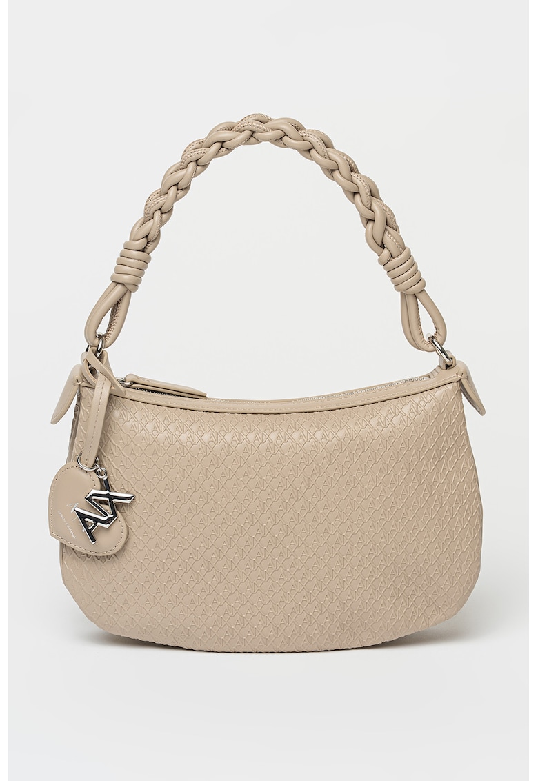 Geanta crossbody de piele ecologica cu model monograma Maya - Bej inchis