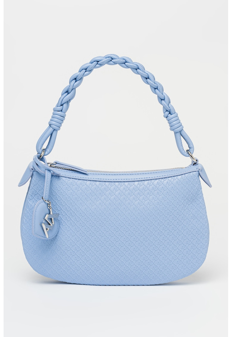 Geanta crossbody de piele ecologica cu model monograma Maya - Albastru azur