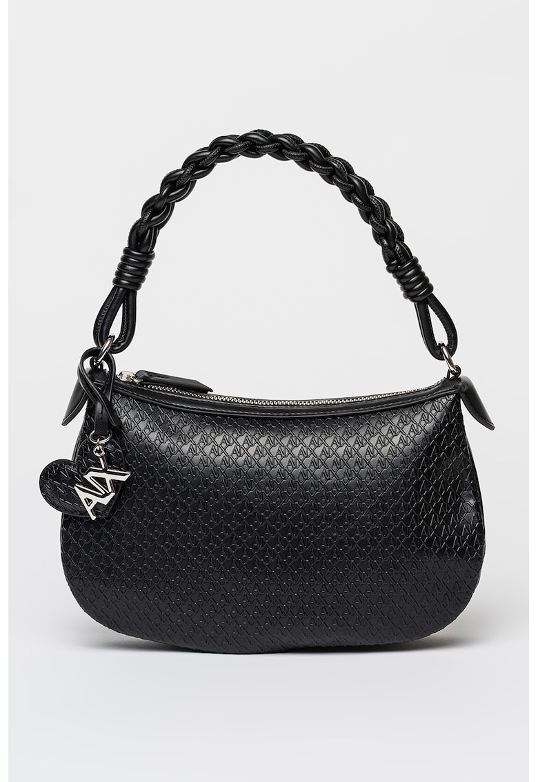 Geanta crossbody de piele ecologica cu model monograma Maya - Negru