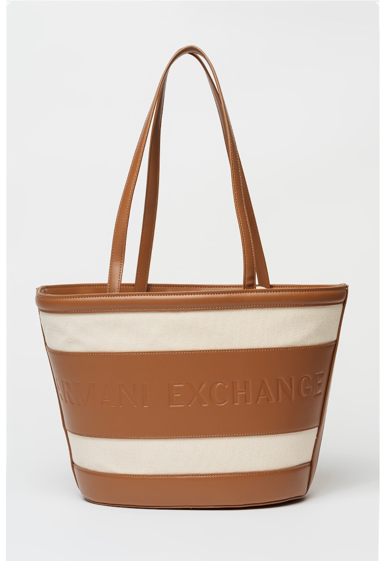 Geanta shopper cu logo Marisol - Alb fildes/Maro Siena