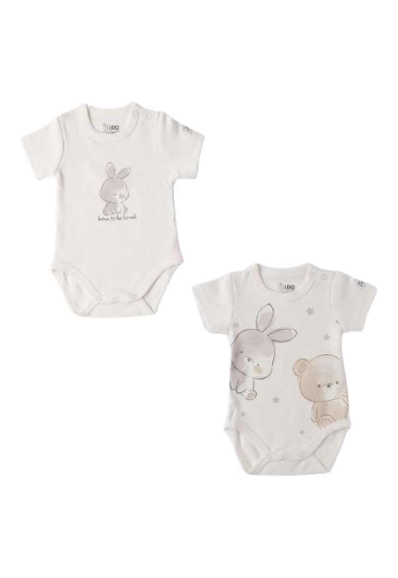 Set 2 body-uri bebe iDO cu maneca scurta - Alb - Crem
