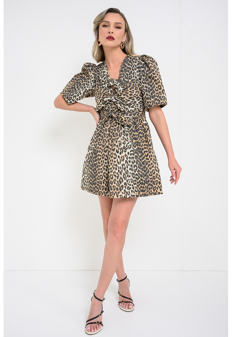 Rochie scurta cu animal print - Negru stins/Maro deschis