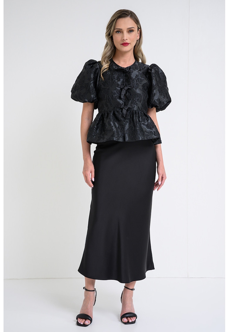 Bluza texturata cu maneci scurte - Negru