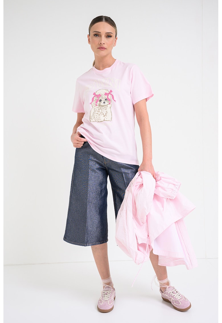 Tricou regular fit cu imprimeu grafic - Roz pastel