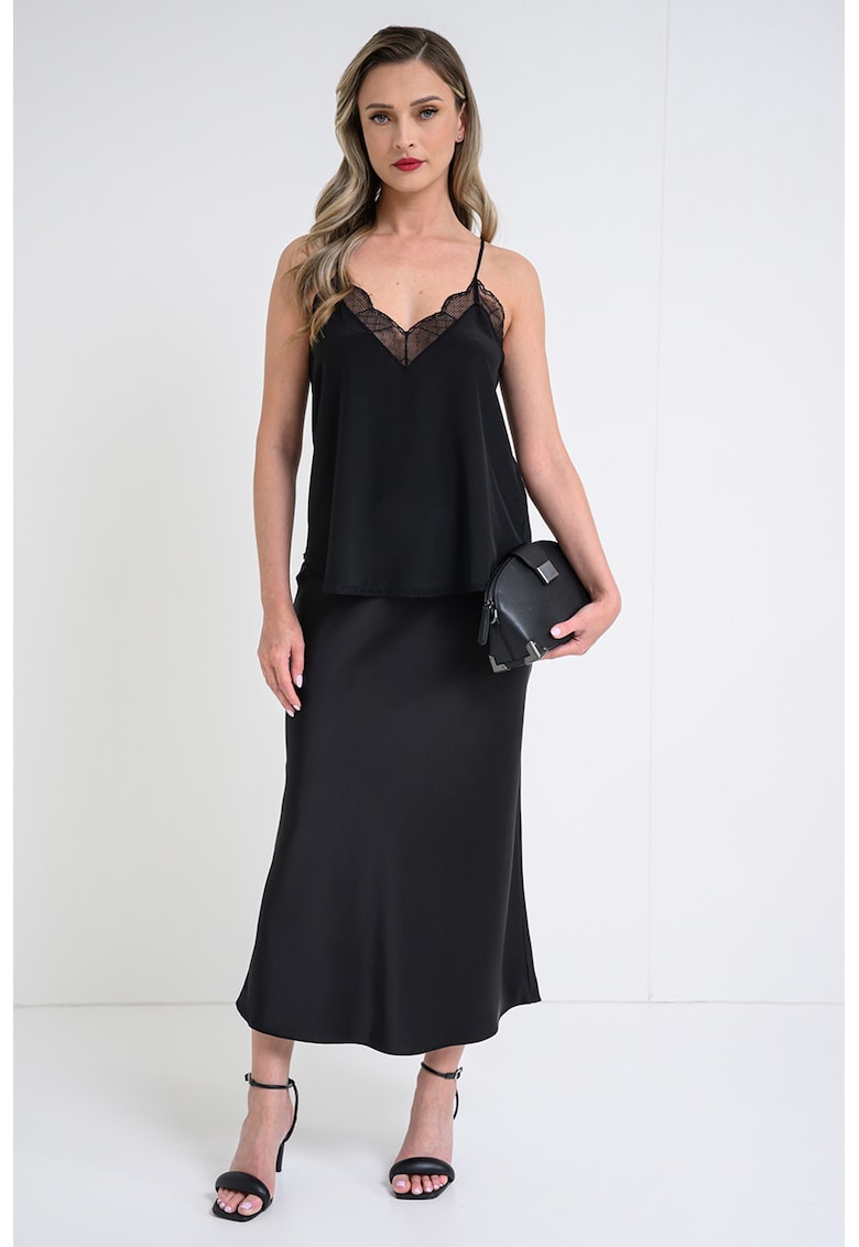 Top din matase cu detaliu din dantela Christy - Negru