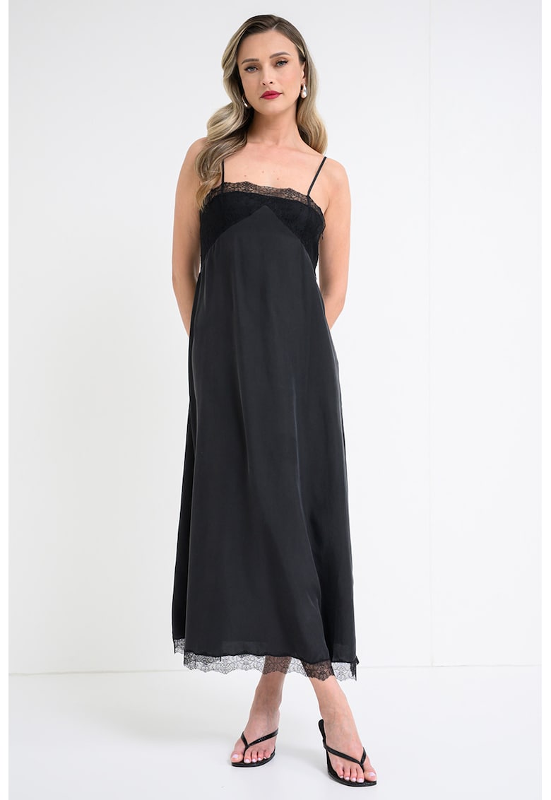 Rochie vaporoasa cu garnituri de dantela Ridar - Negru