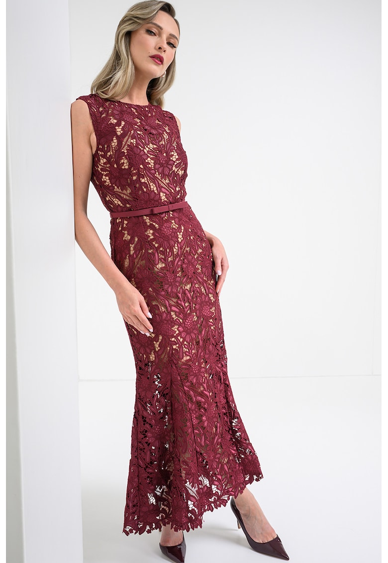 Rochie evazata de dantela - Visiniu