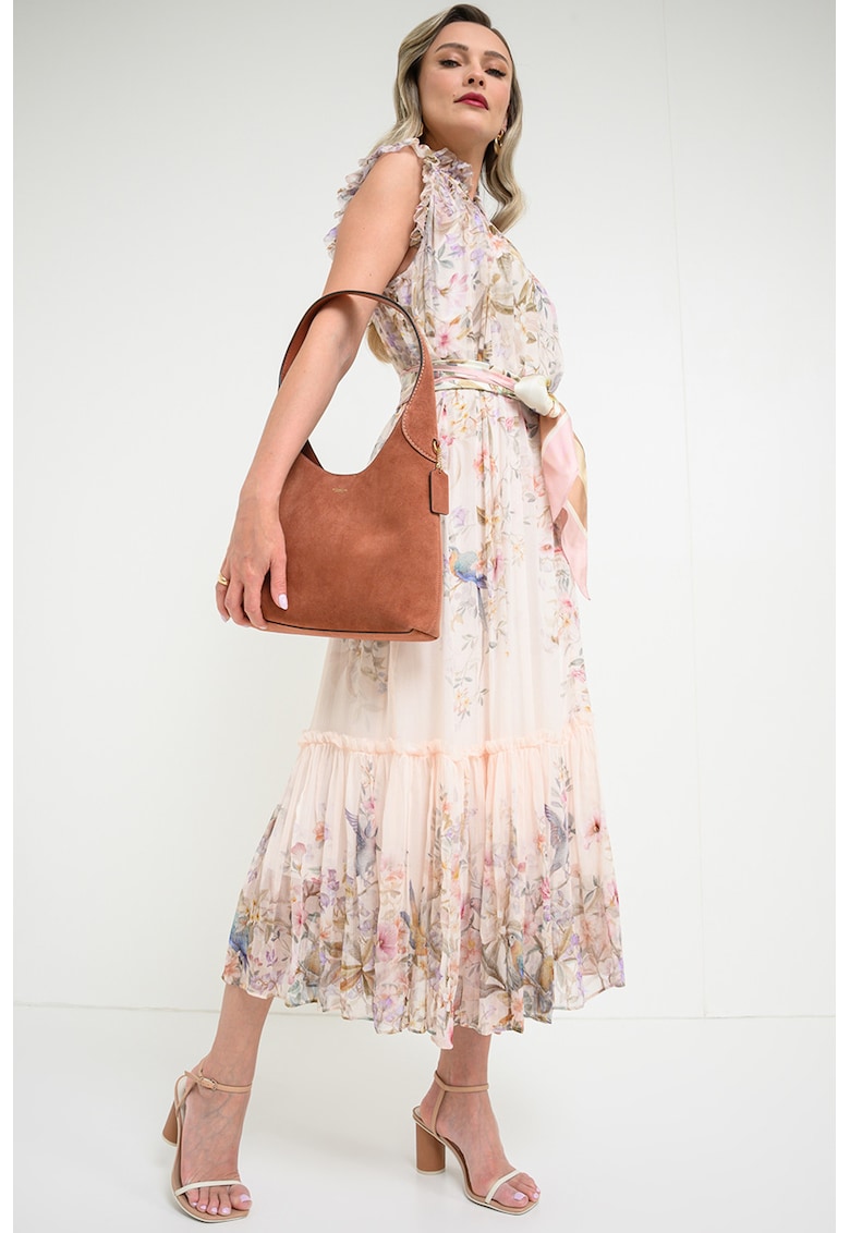 Rochie midi cu model floral - Bej deschis