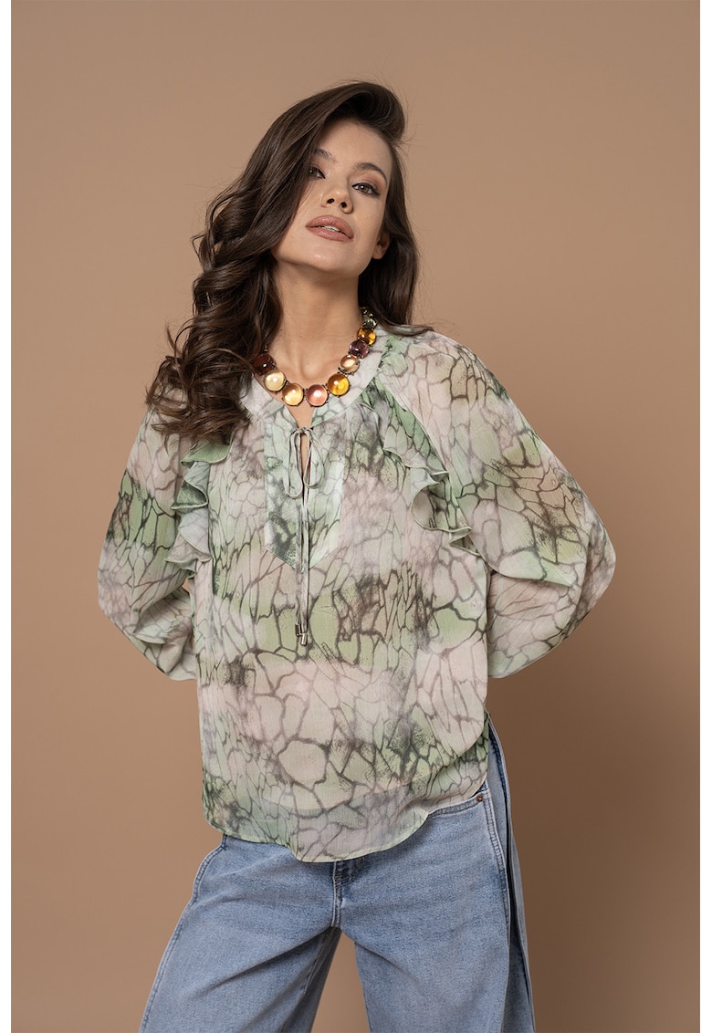 Bluza transparenta cu model ce imita pielea de reptila Holly - Verde pal/Roz pal