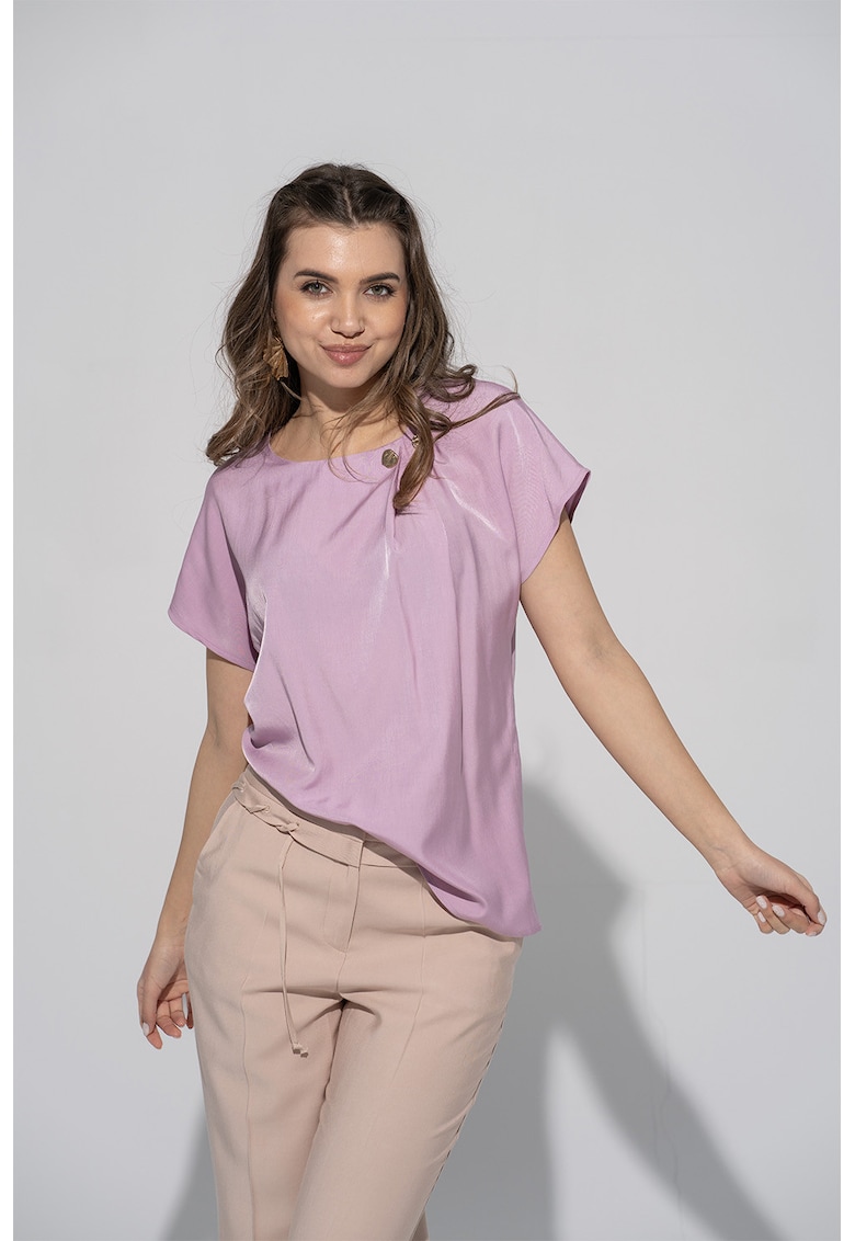 Bluza cu pliuri inversate si nasturi decorativi Rayna - Lila