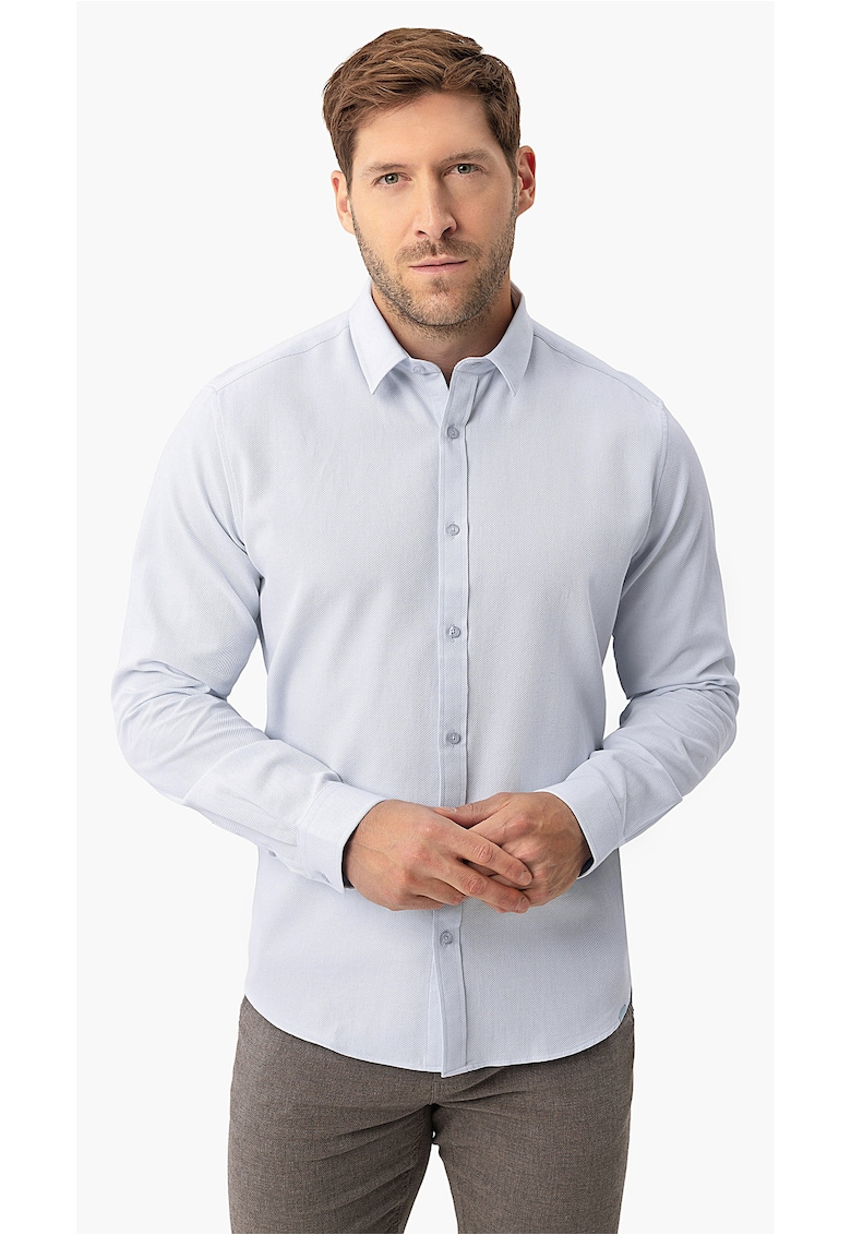 Camasa eleganta barbati din bumbac - maneci lungi - mansete cu doua nasturi - Regular Fit - K-Davon - albastru deschis - Albastru deschis