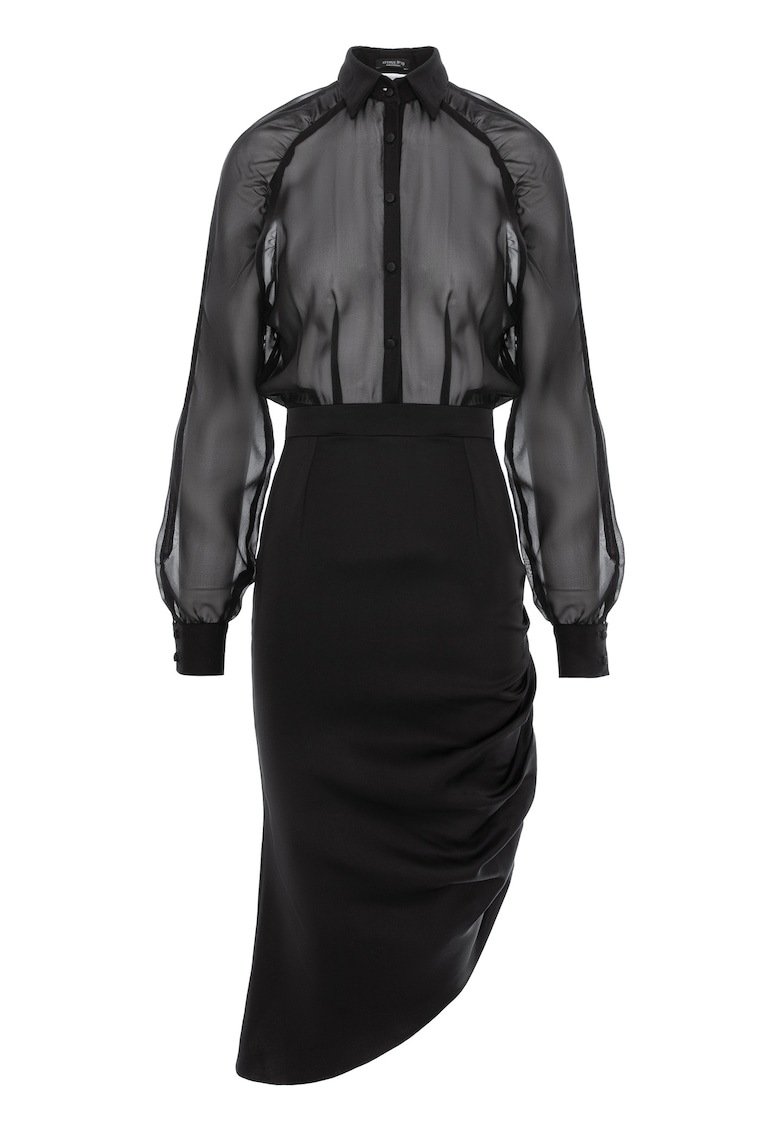 Rochie camasa din matase cu maneci raglan