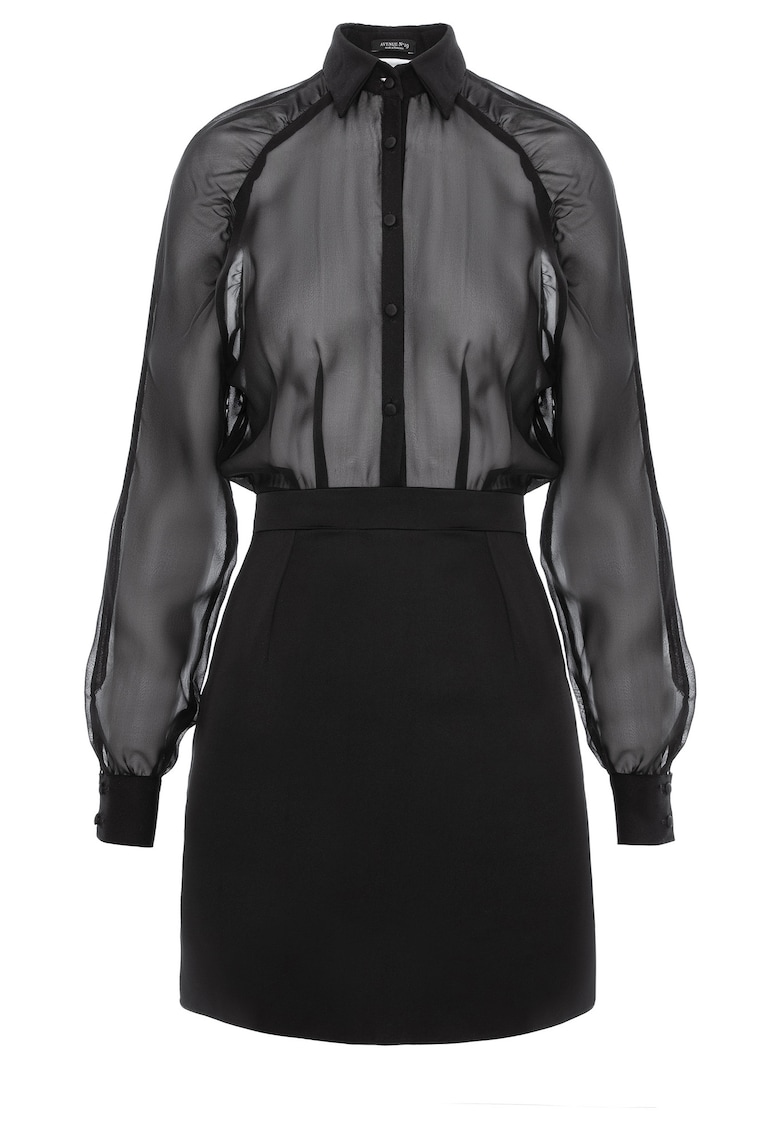 Rochie scurta cu maneci raglan din matase - Negru