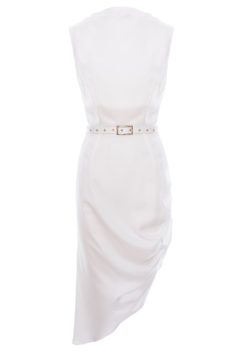Rochie midi cu falduri asimetrice din vascoza - Alb