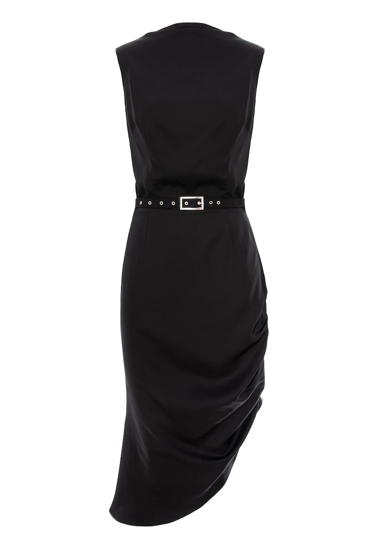 Rochie midi cu falduri asimetrice din vascoza - Negru