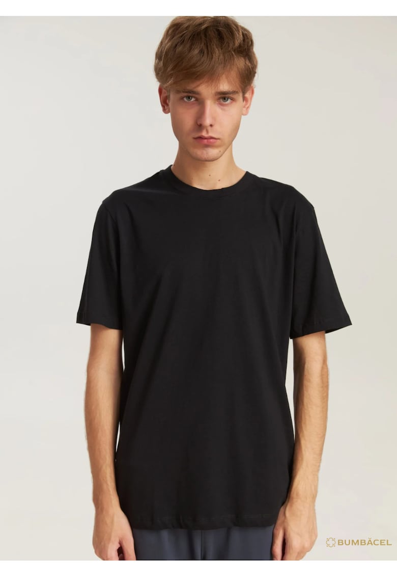 Tricou uniton din bumbac - cu maneca scurta - pentru barbati - Negru