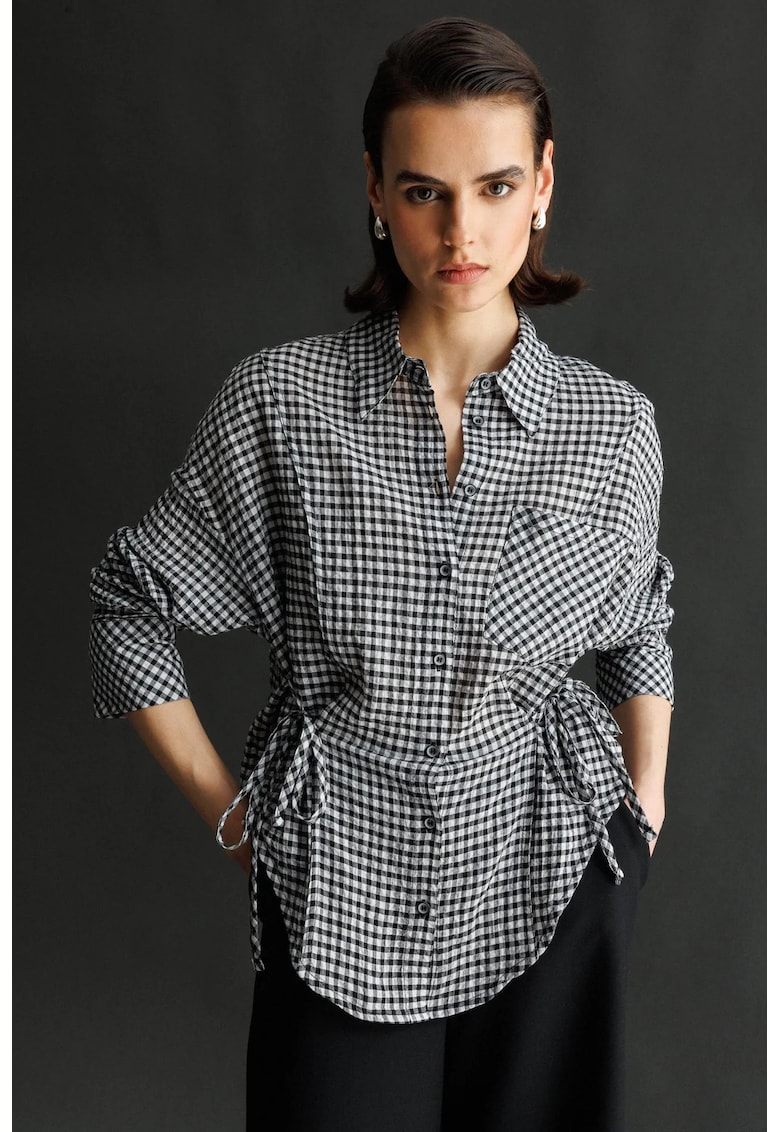 Camasi dama - camasa in carouri Gingham - maneca lunga - negru - bumbac