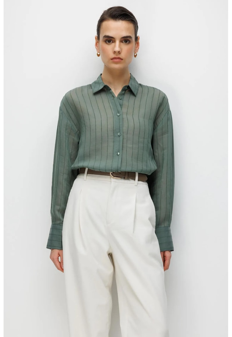 Camasi dama - camasa cu dungi - verde kaki - 85% viscoza - 15% poliamida - maneca lunga