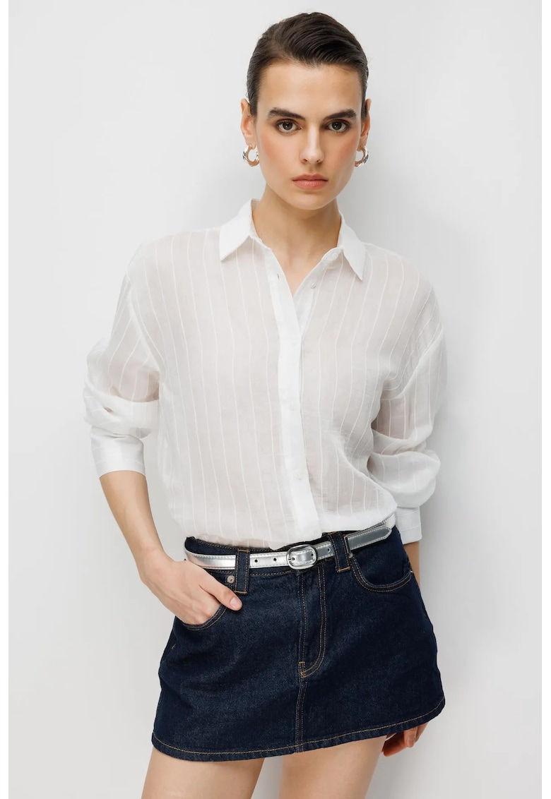 Camasi dama - camasa cu dungi - maneca lunga - ivory natural - 85% viscoza - 15% poliamida