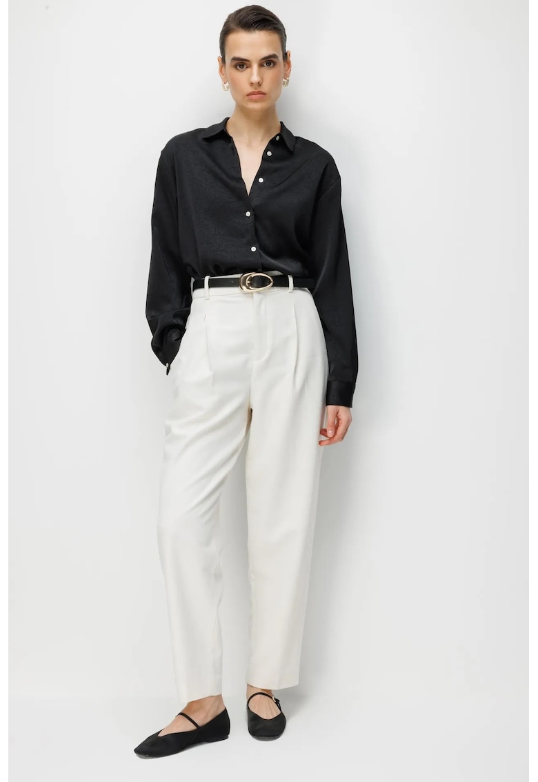 Camasa neagra - din satin - cu maneca lunga - pentru femei