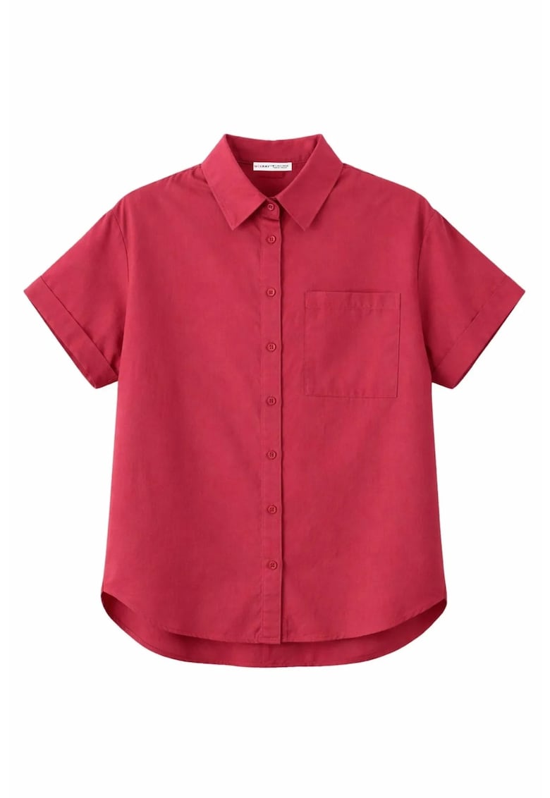 Camasi dama - camasa cu maneca scurta - buzunare - rosu burgundy - bumbac/poliester