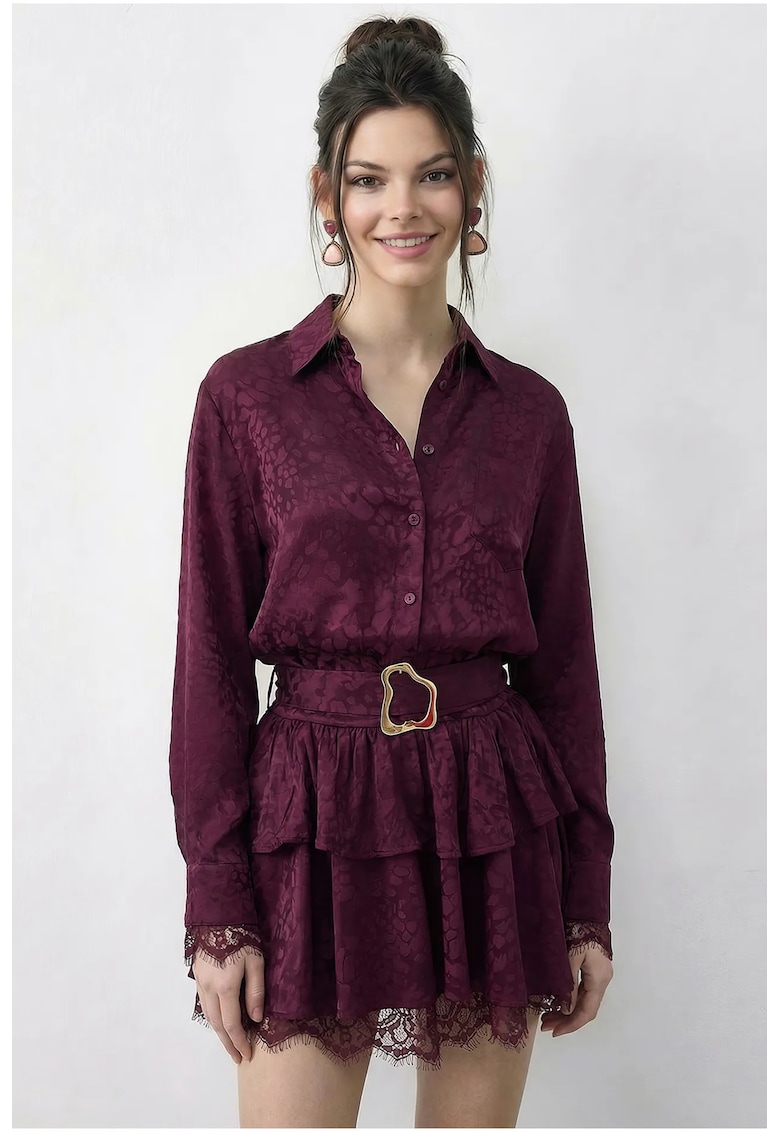 Rochie camasa imprimeu leopard - cu curea - mov - bumbac