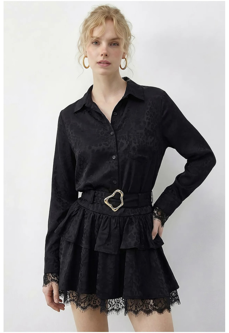 Rochie camasa dama imprimeu leopard - negru - bumbac - cu curea