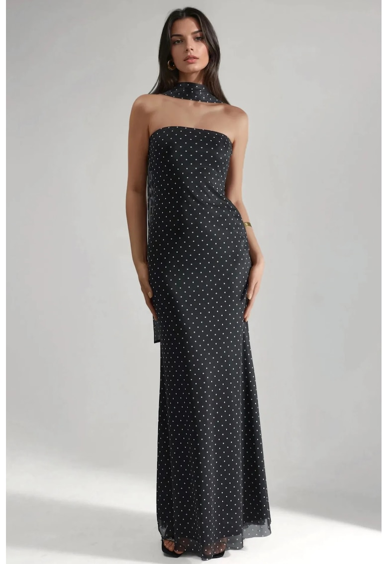 Rochie maxi - fara bretele - negru - poliester-elastan