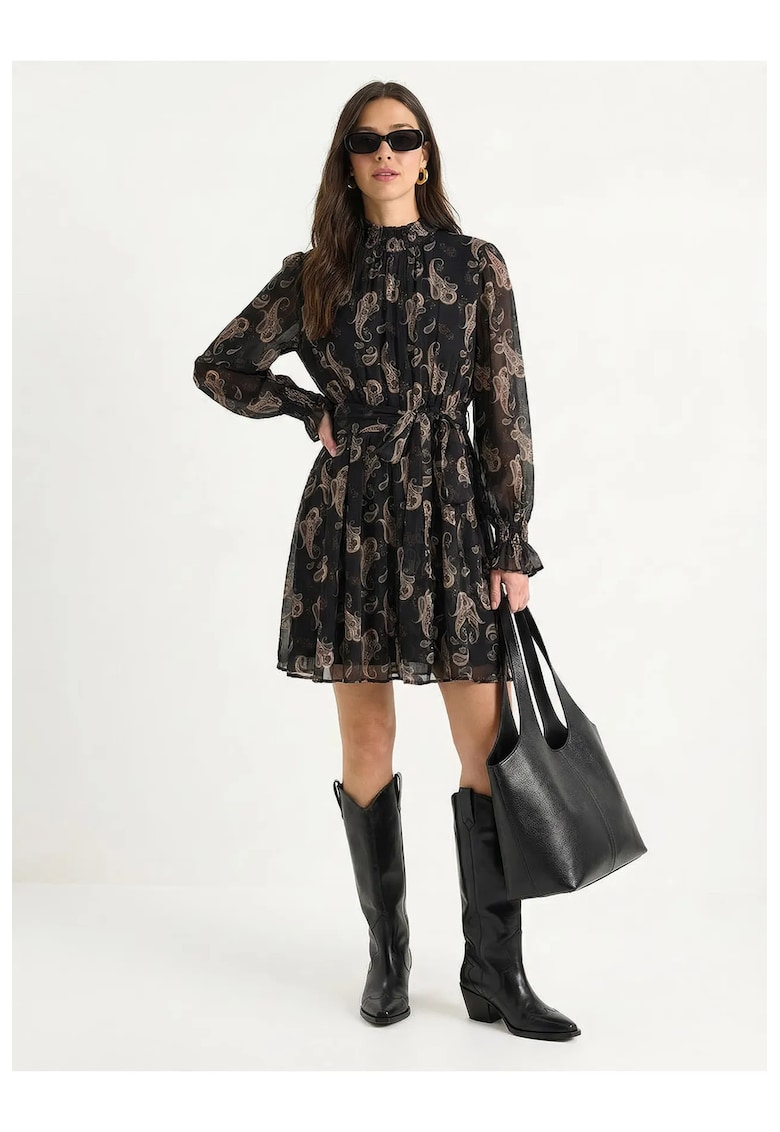 Rochie mini cu guler inalt - neagra - poliester