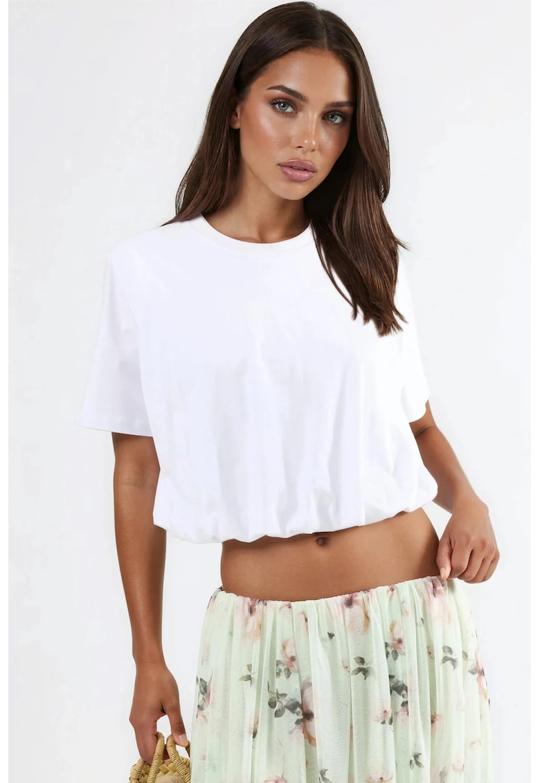 Bluza dama - Guler rotund - Alb - Bumbac