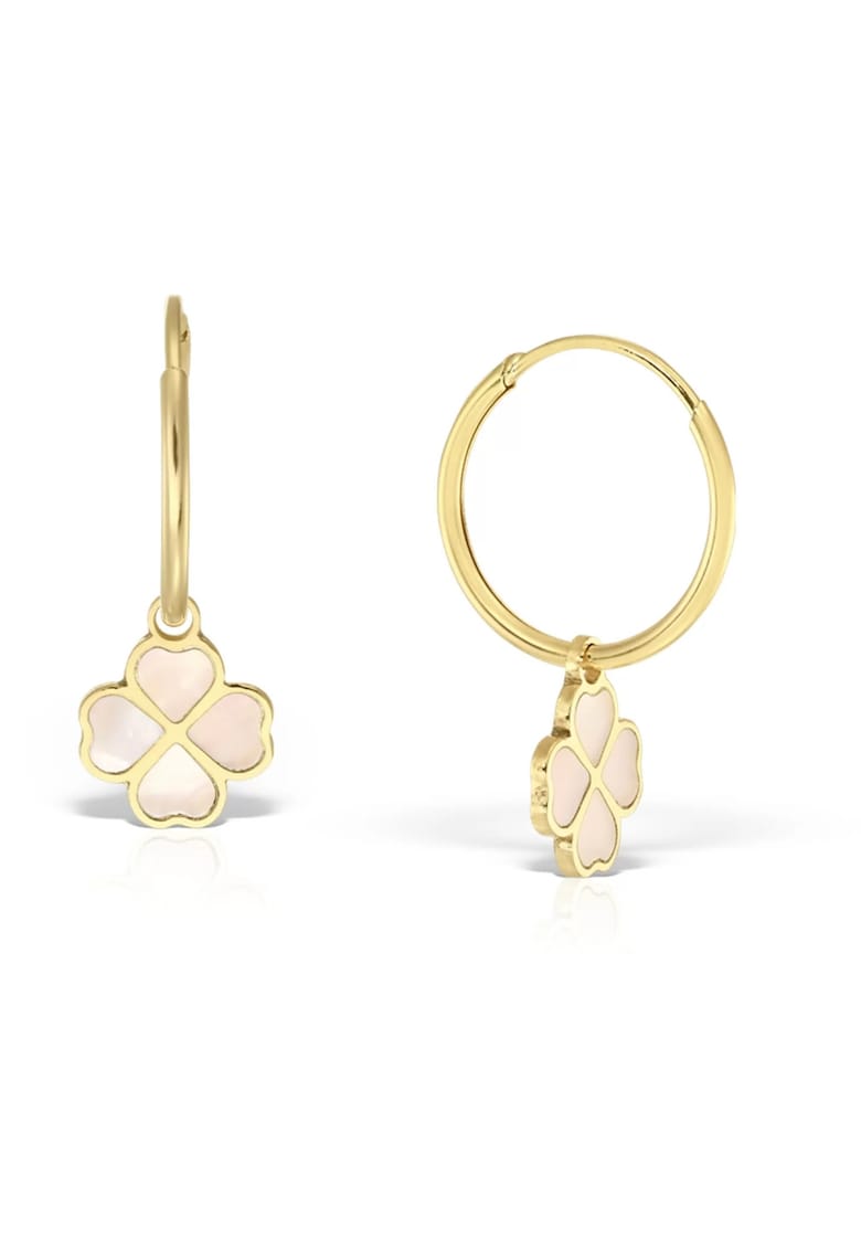 Cercei 18 KT pentru fete - pandantiv lucky charm din sidef