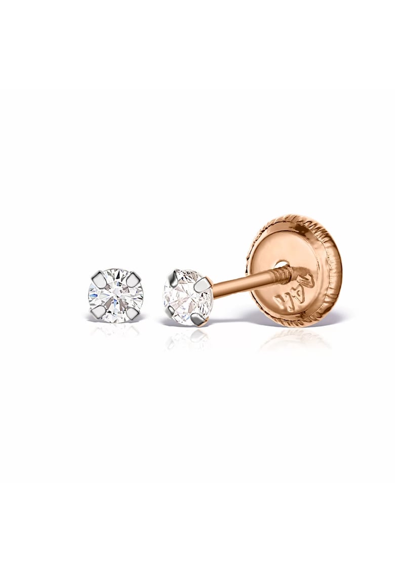 Cercei mici cu diamante - aur roz 14 KT - inchidere cu protectie