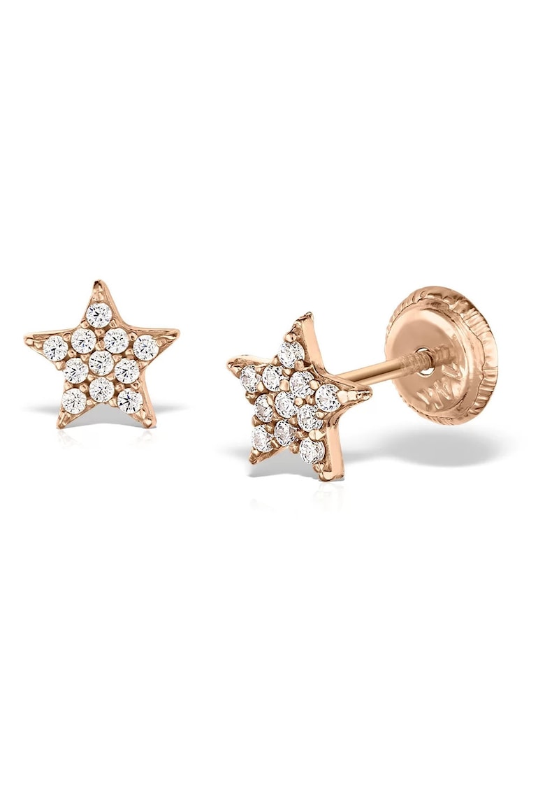 Cercei cu diamante pentru copii - aur roz 14 KT - inchidere cu protectie