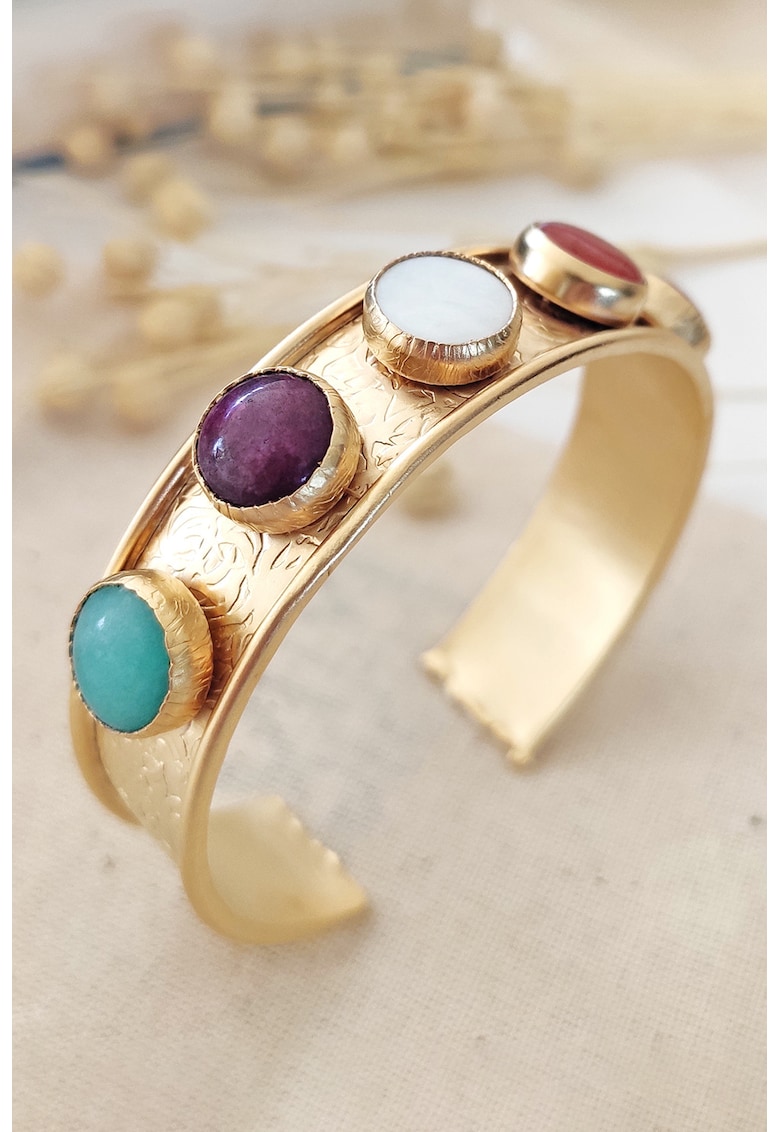 Bratara rigida decorata cu pietre - fara inchidere - Auriu