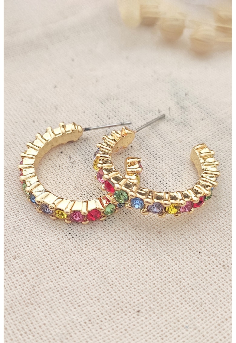 Cercei mici rotunzi decorati cu zirconia - Auriu