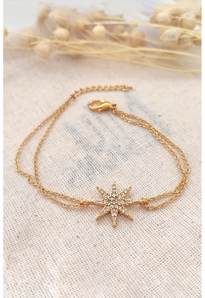 Bratara placata cu aur de 14K si decorata cu pandantiv stea cu zirconia - Auriu