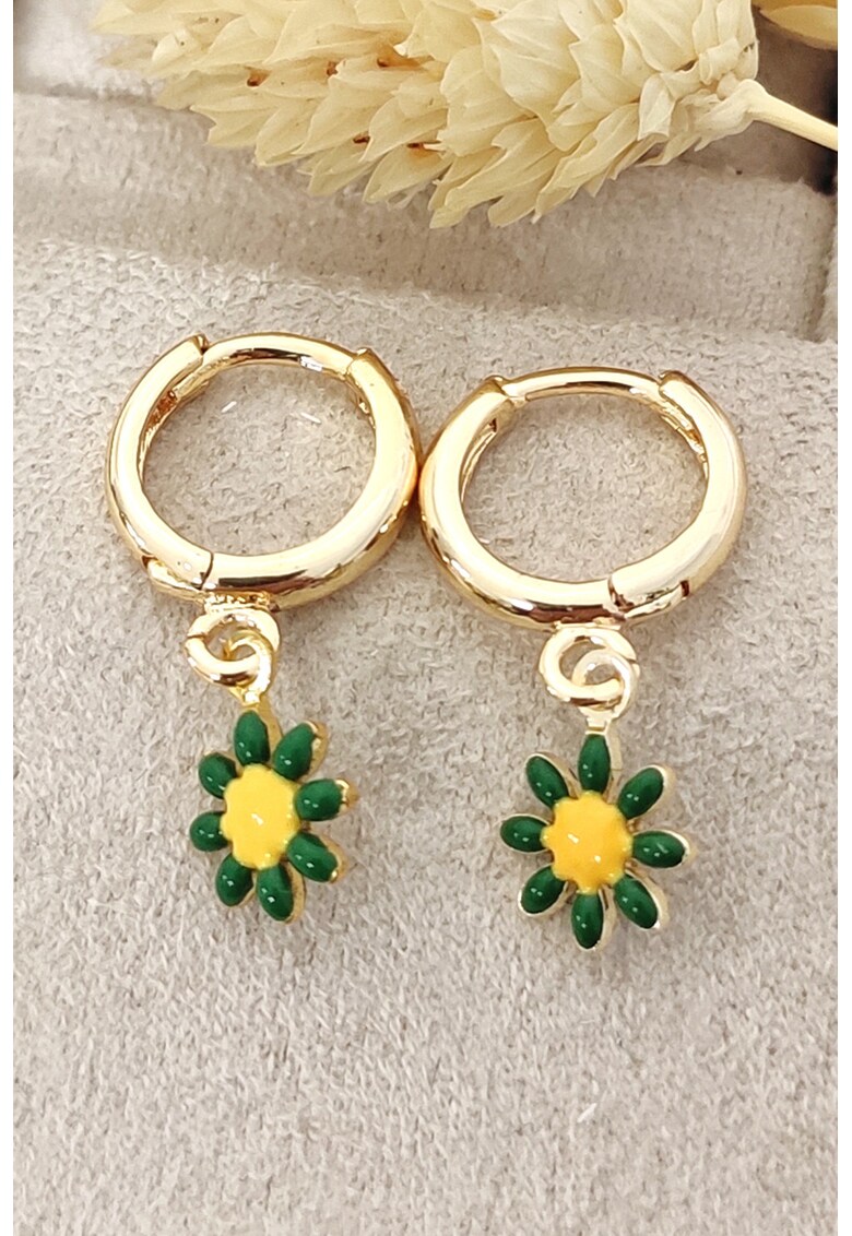 Cercei cu design floral - Verde/Auriu/Galben