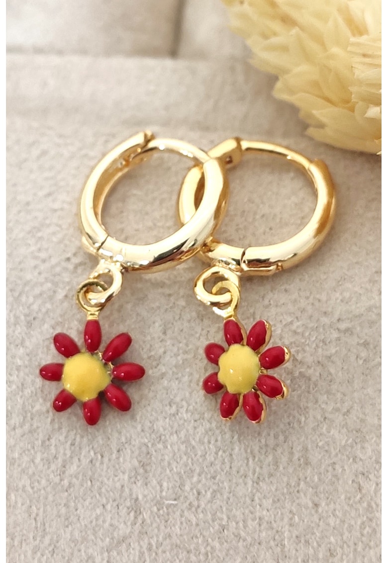Cercei cu design floral - Rosu/Auriu